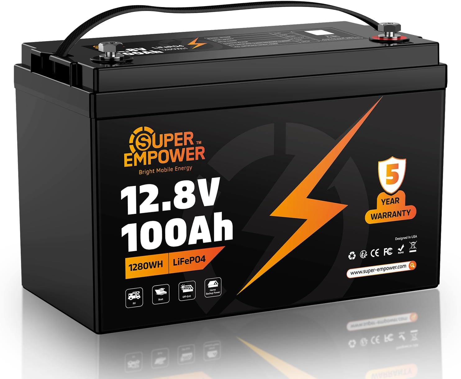 12V 100Ah LiFePO4 Battery, Group 24 Deep Cycle RV/Trolling Motor Battery | 1280Wh Capacity, 100A BMS, Low-Temp