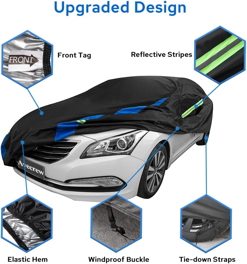 Car Cover Waterproof All Weather for Automobiles, Outdoor Heavy Duty Full Exterior Covers for Sedan(194"-208")