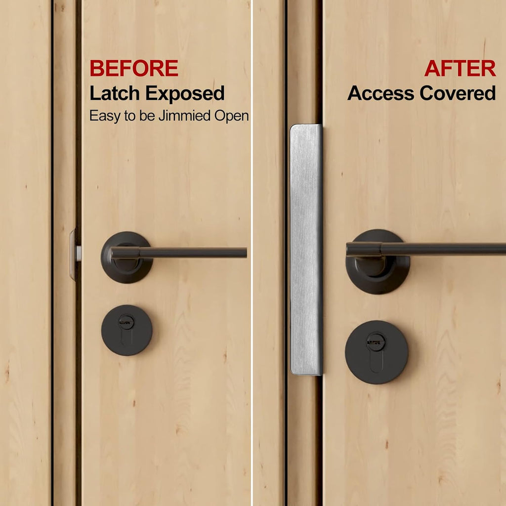 Door Latch Guard Plate 7” with 1” Offset Cover, for Outswing Doors | Heavy Gauge Stainless Steel, Latch Protector