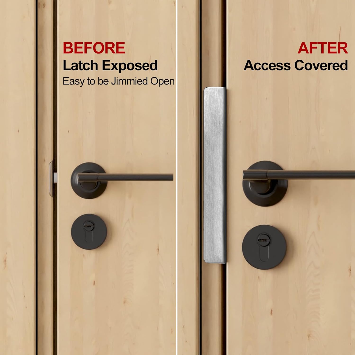 Door Latch Guard Plate 7” with 1” Offset Cover, for Outswing Doors | Heavy Gauge Stainless Steel, Latch Protector