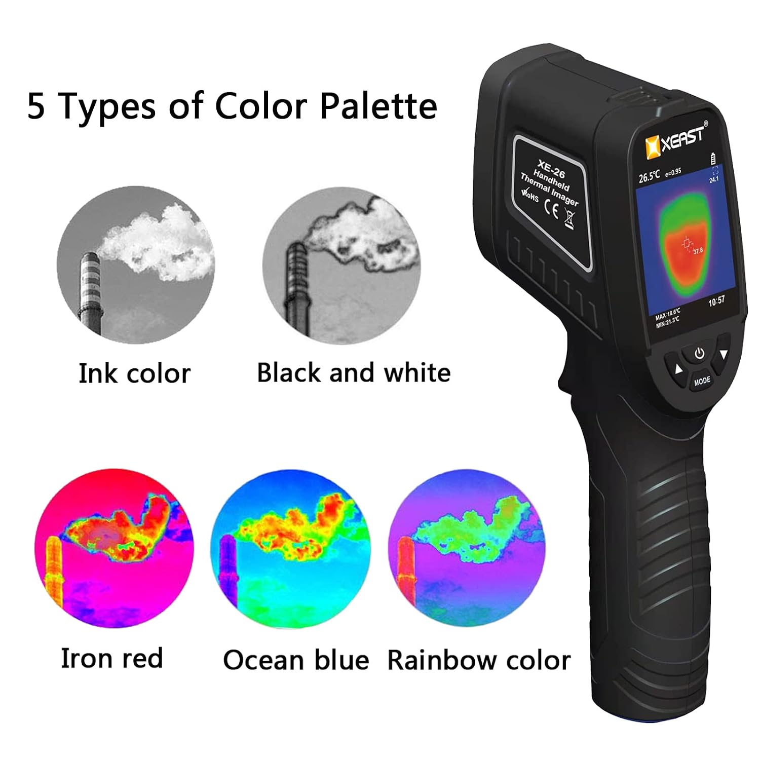 XE26 Thermal Imaging Camera, Handheld Infrared Thermal Camera, IR Image Resolution 1089 Pixels, 300000 Pixels Visible