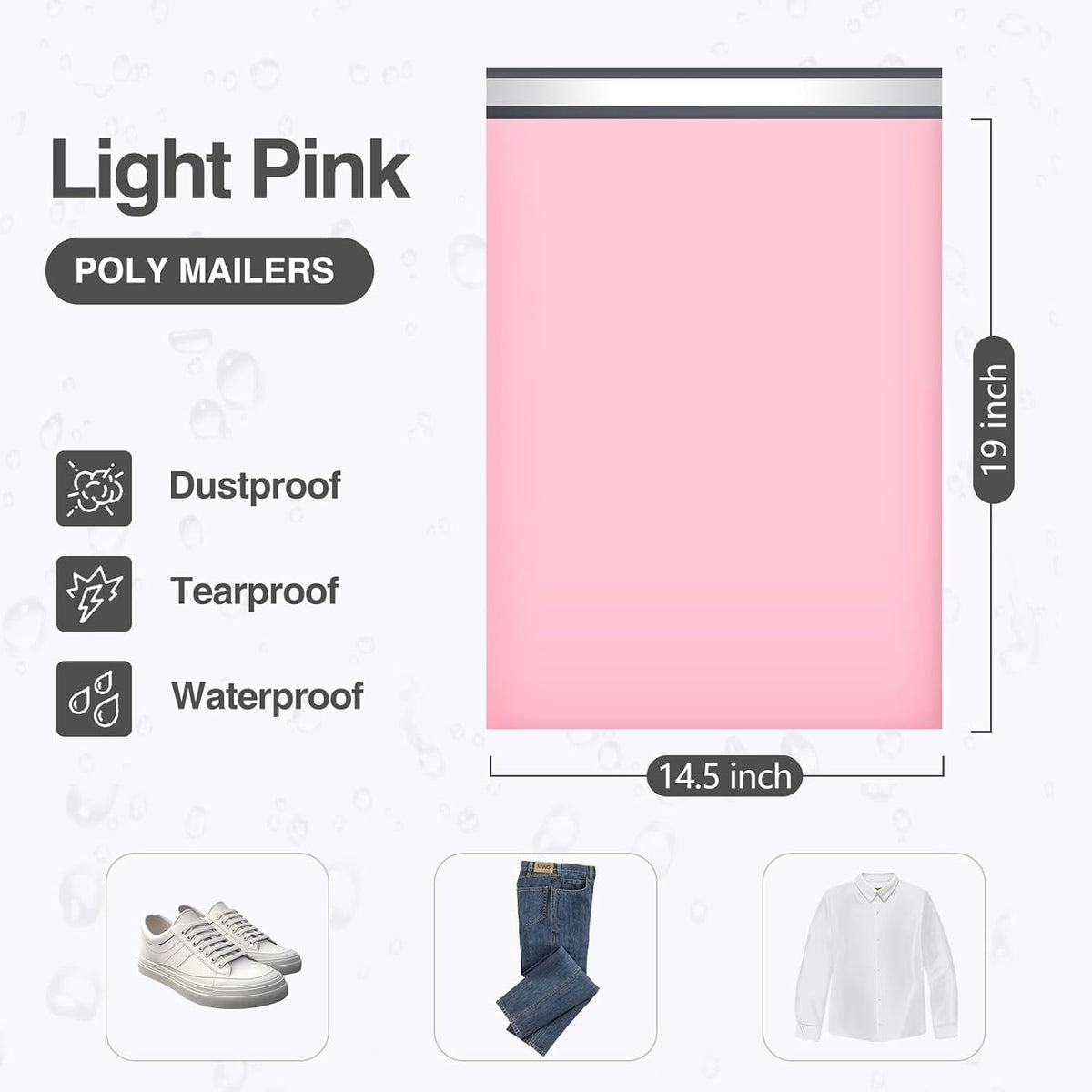 Large Poly Mailers 14.5x19 Inch Light Pink 50 Pack Shipping Bags