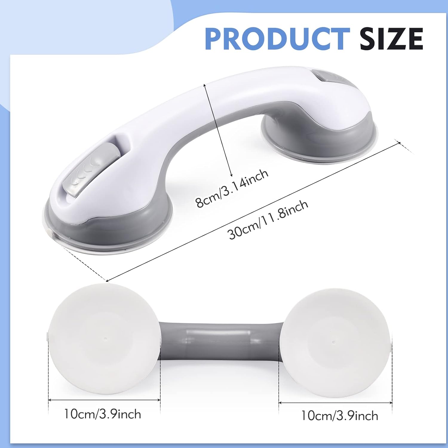Grab Bars for Bathtubs and Showers, 12 Inch Shower Handle Strong Suction Cup Grab Bar for Shower Chair Stool
