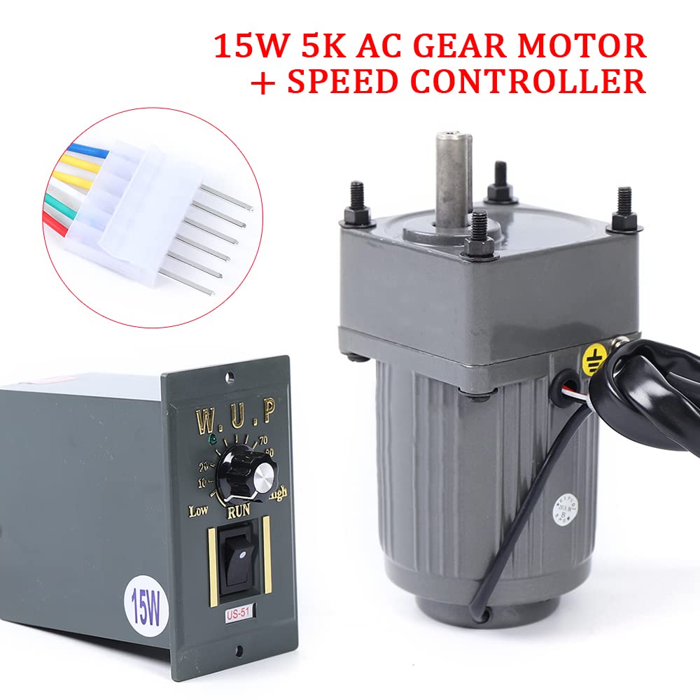 110V 15W Ac Gear Motor Electric Single-Phase Motor Gear Motor 0-270RPM Electric Variable Speed Adjustable Controller Governor Geared Motor and Adjustable Speed Controller Combo(Reduction Ratio: 1:5)
