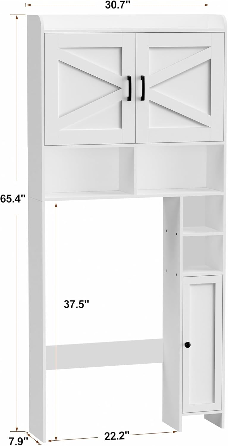 Wooden Over The Toilet Storage Cabinet with Barn Door | Freestanding Bathroom Storage, Toilet Paper Holder