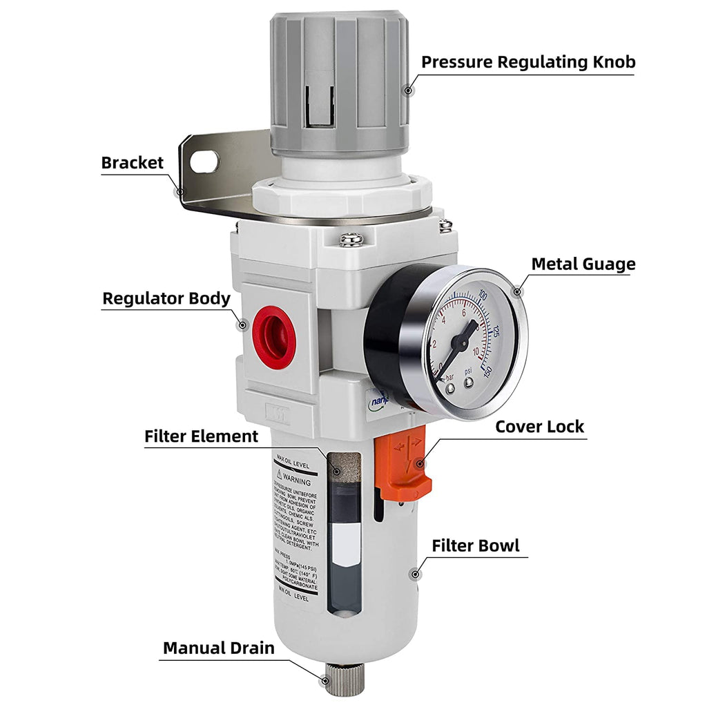 NANPU 3/8" NPT Air Compressor Filter & Pressure Regulator Combo w/Gauge