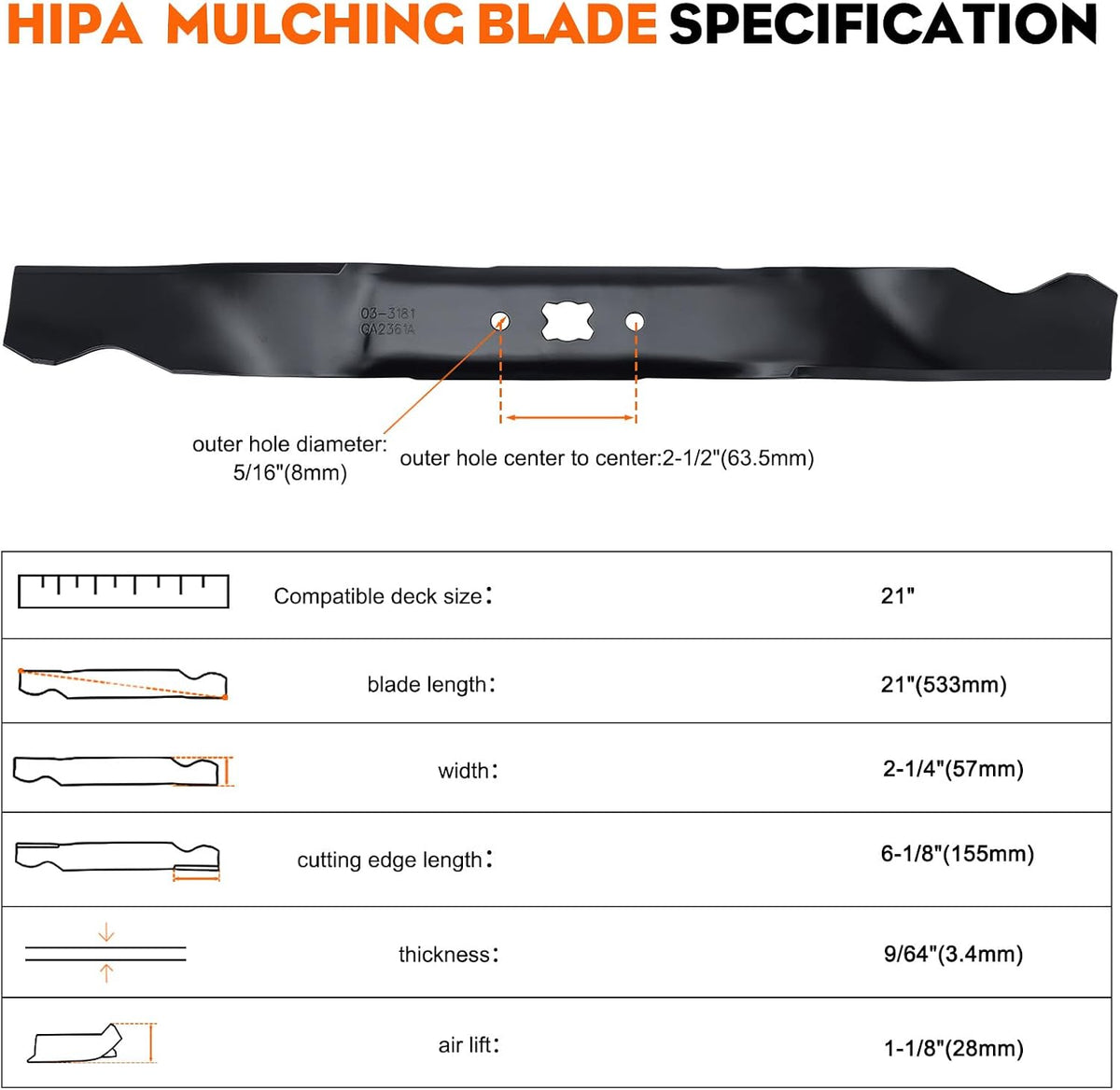 Hipa 942-0741A Mulching Blades for Troy Bilt 21 Inch Mower Blade 2-Pack