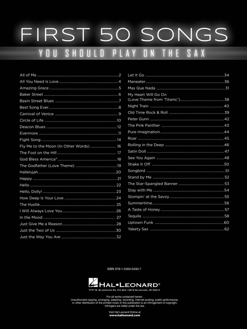First 50 Songs You Should Play on the Sax | Beginner-Friendly Saxophone Songbook with Pop, Jazz & Movie Hits |