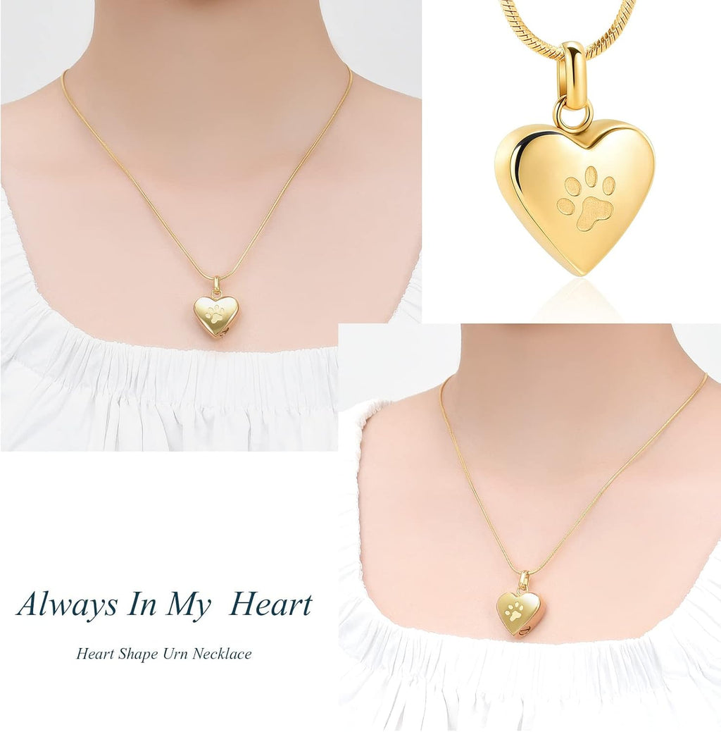 Pet Cremation Jewelry for Ashes Pendant Paw Print Pet Heart Urn Necklace Memorial Keepsake Jewelry for