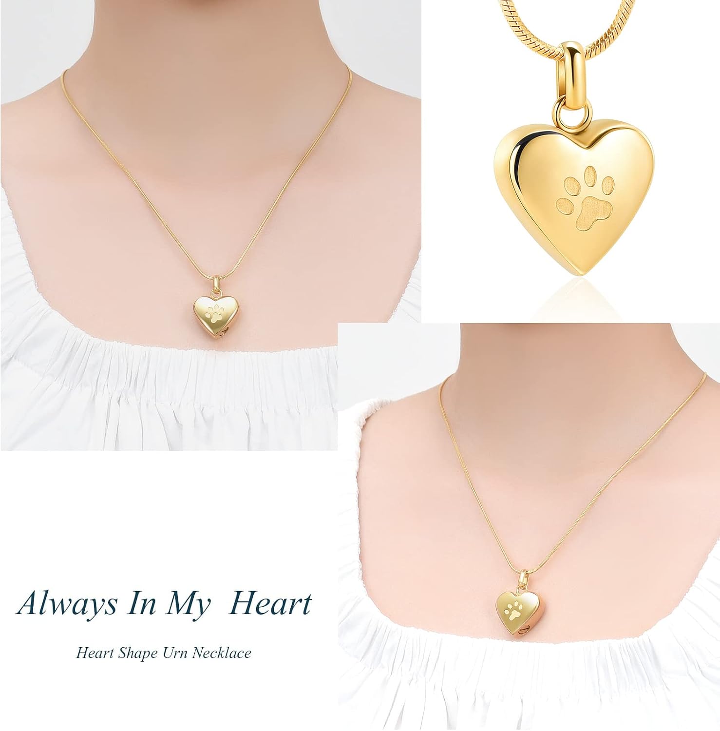 Pet Cremation Jewelry for Ashes Pendant Paw Print Pet Heart Urn Necklace Memorial Keepsake Jewelry for