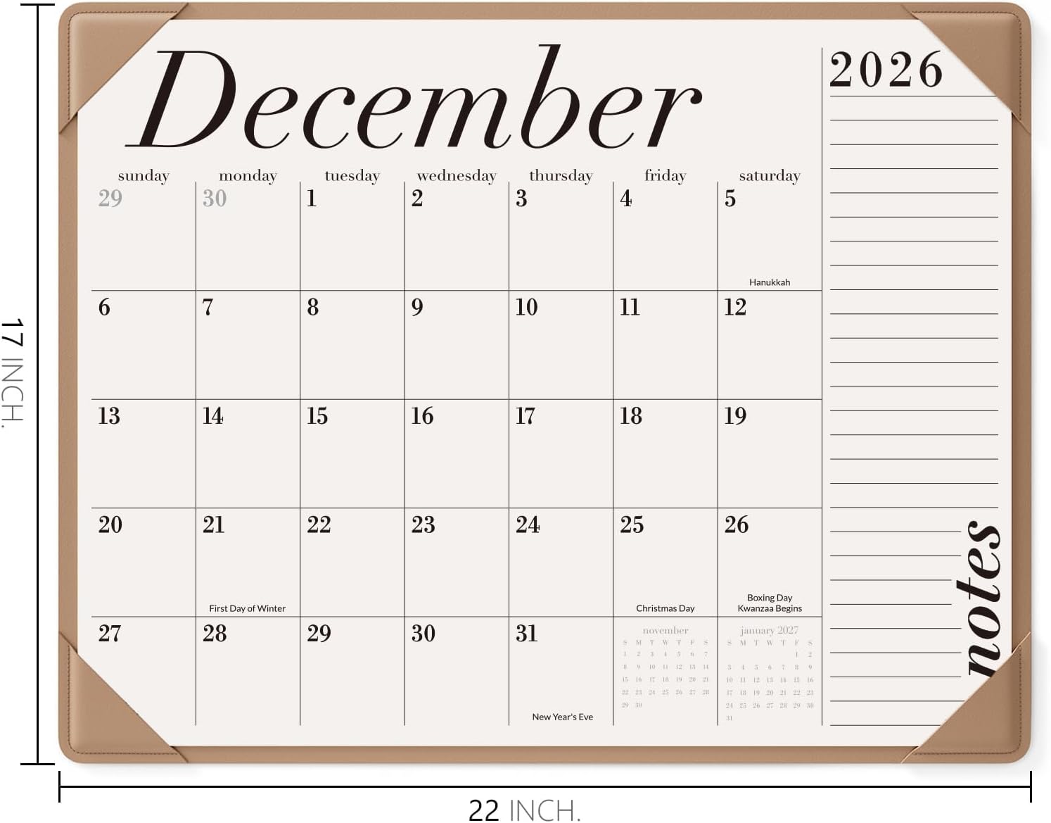 Desk Calendar 2026-2027 with Desktop Mat, Large Desk Pad Calendar From July 2026 to December 2027 22x17 inch, Desk