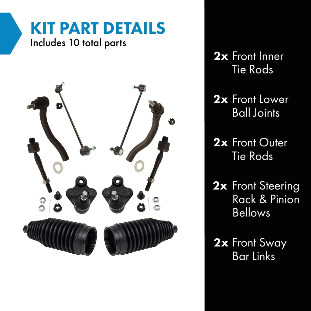 TRQ Front Steering & Suspension Kit Ball Joint Steering Rack & Pinion