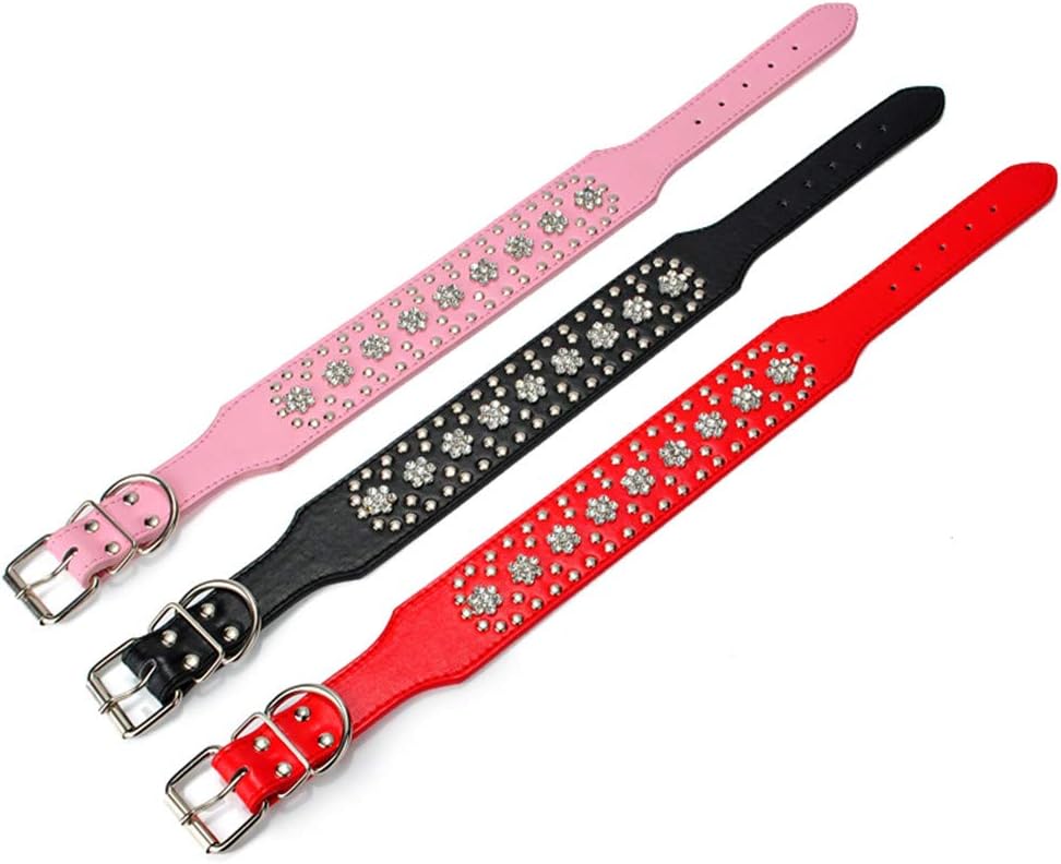 Rhinestones Dog Collars Flower Pattern Rhinestone Studded Leather Sparkly Crystal Diamonds Dazzling Sparkling Elegant