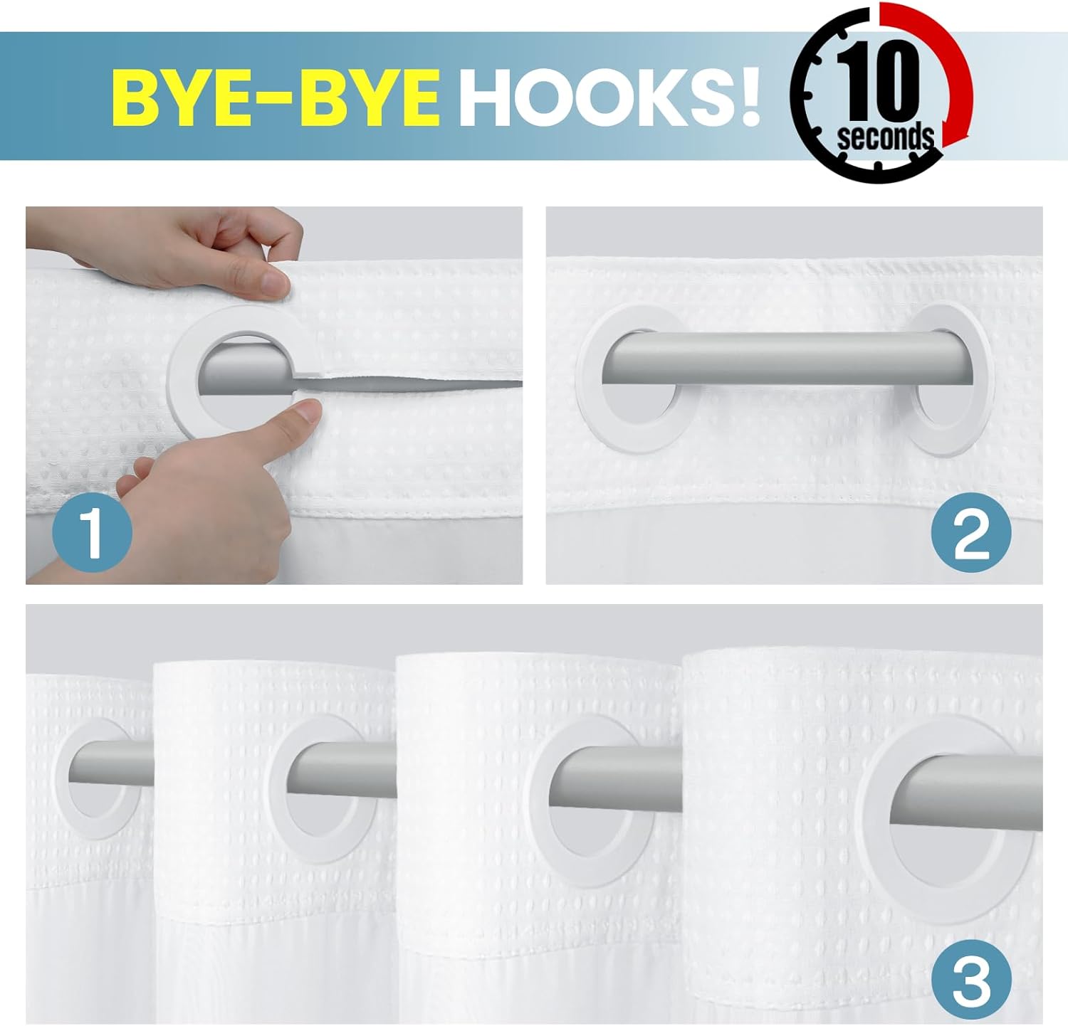 No Hook Shower Curtain with Snap in Liner Set Waffle Shower Curtain for Bathroom Hotel Style Fabric Waterproof Inner