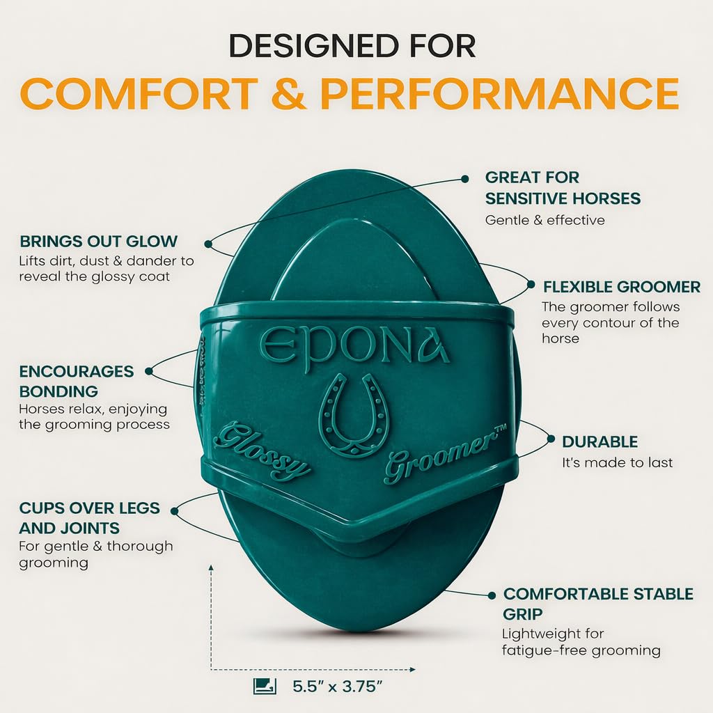 Deep Teal Flexible Glossy Curry Comb for Horses – Soft, Ergonomic Grooming Brush with Flexible Tines for Deep