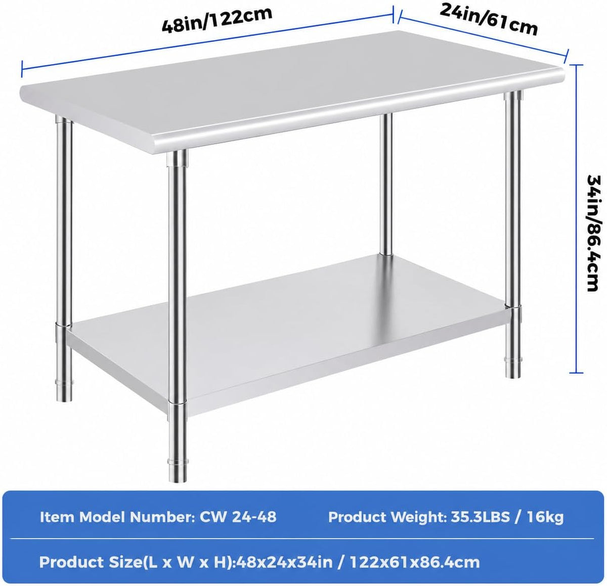 Stainless Steel Prep Table 24 x 48 Inches
