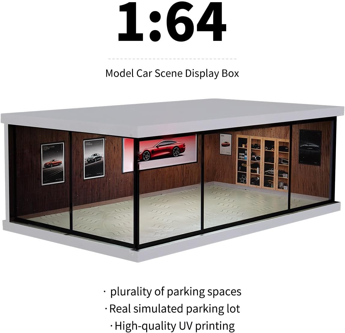1:64 Scale LED Display Case for Diecast Cars, Vintage Wood Grain Pattern | LED Lighting, Fully Enclosed Dust-Reducing