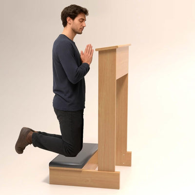 Prayer Kneeler Bench 20x16.5x33In Solid Wood Prayer Table Prayer Bench Stool with Shelf and Cushion Pad Church Pulpit