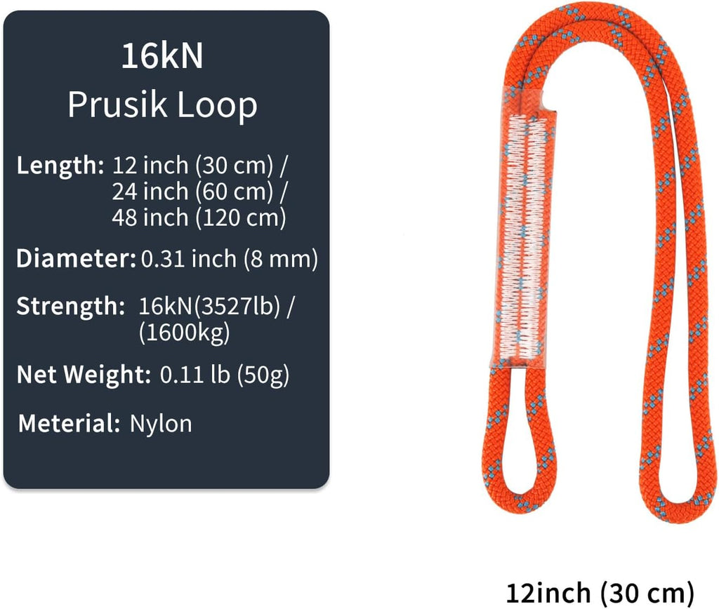 8mm (5/16") Prusik Cord Pre-Sewn, 16KN Nylon Prusik Loop,Multipurpose Rope for Outdoor Climbing Arborist