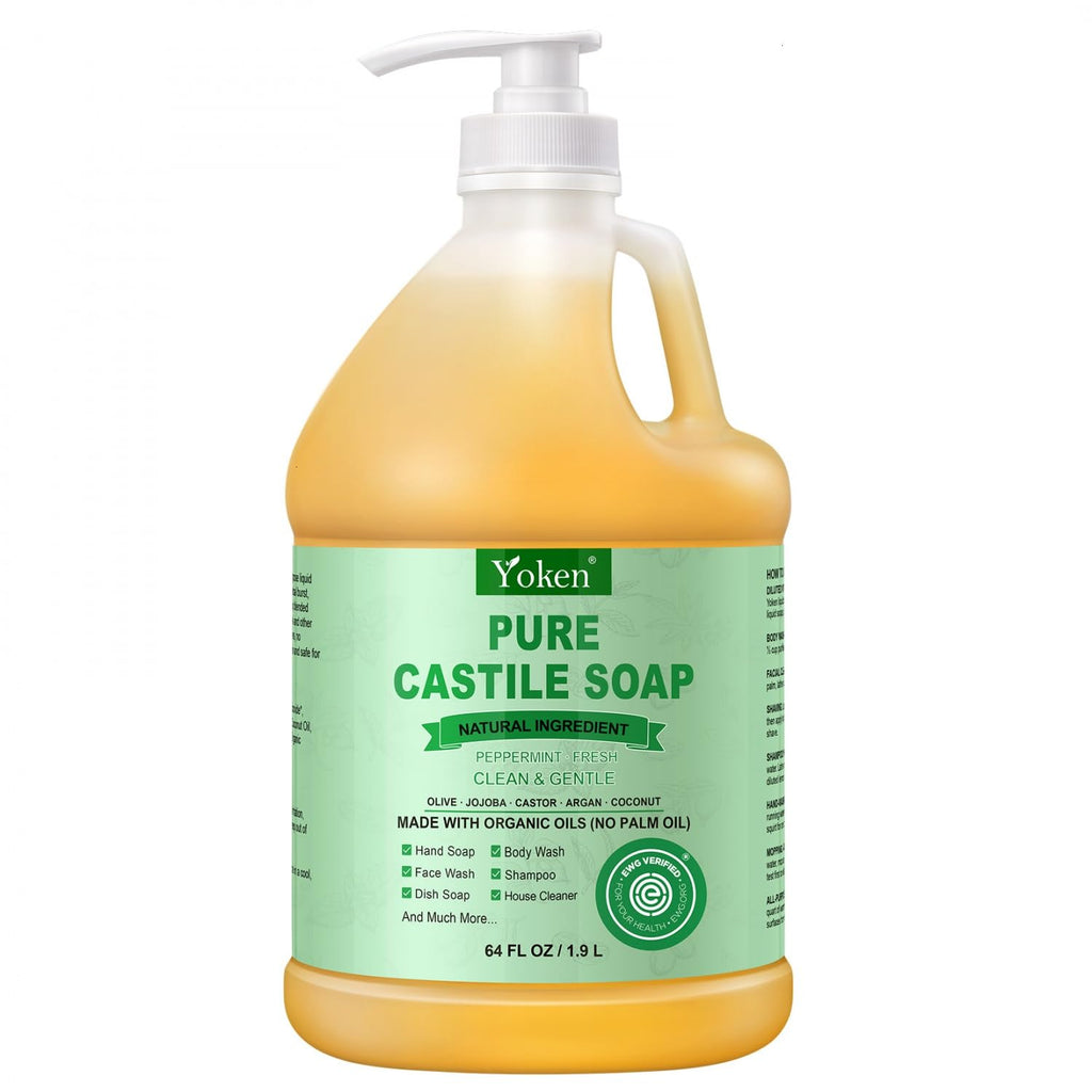 EWG Peppermint Castile Soap 64oz, Multi-Use Liquid Soap Cleanser
