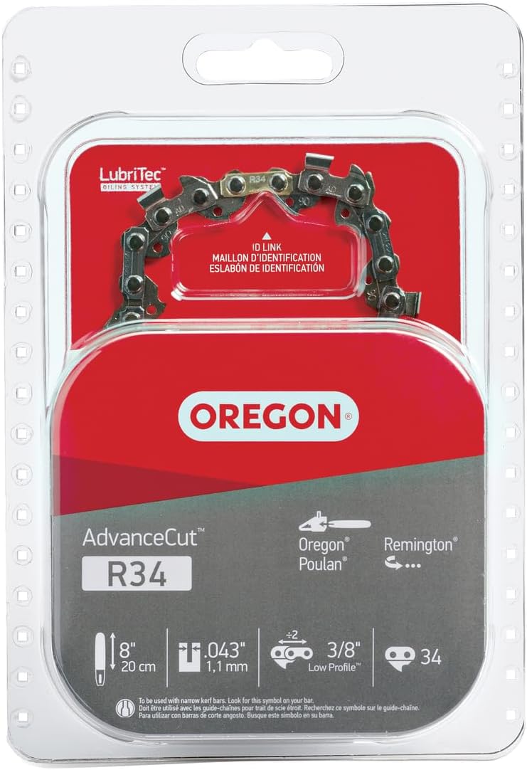 Oregon Chainsaw Chain for 8" Bar, 3/8" LP, .043" Gauge, 34 Drive Links