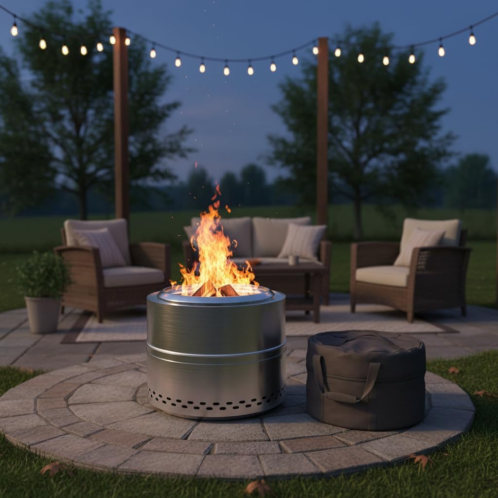 Smokeless Firepit Bonfire 20", Outside Wood Burning Metal Stove Stainless Steel Fire Pit with Carry Bag, Portable