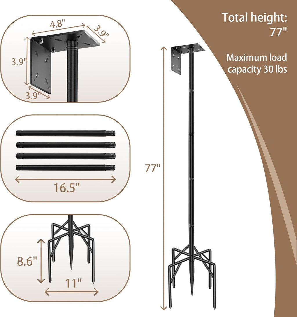 77" Heavy Duty Bird Feeder Pole, Metal Bird House Pole Mount Kit