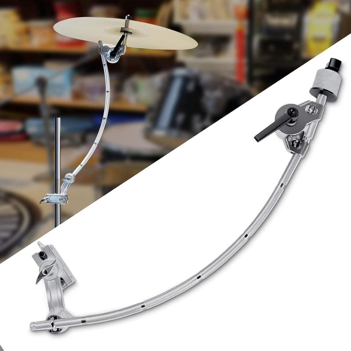 Snare Drum Cymbal Clamp，Cymbal Expansion Clip,Silver | Cymbal Extension Mount Clamp for Splash, Crash and Effects