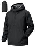 Mens Pullover Rain Jacket Waterproof Raincoat Black 2XL