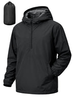 Mens Pullover Rain Jacket Waterproof Raincoat Black 2XL
