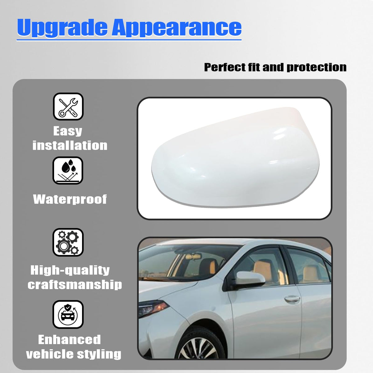 AUCERAMIC Driver Side Mirror Cap Cover Fit for Toyota Corolla 2014-2018