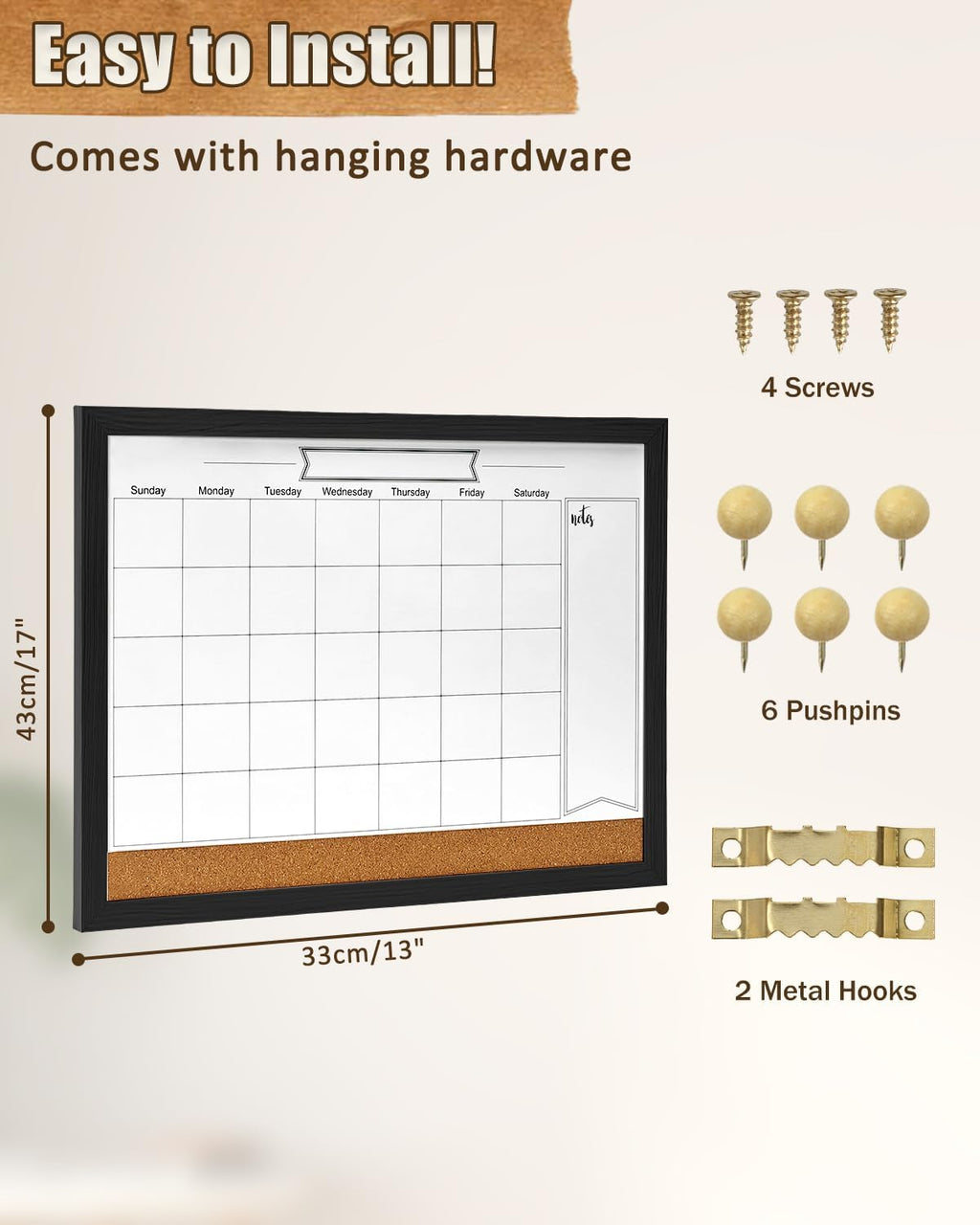 Dry Erase Calendar Whiteboard for Wall, Magnetic 13" x 17" Combination Dry Erase Board & Bulletin Board, 2in1 White
