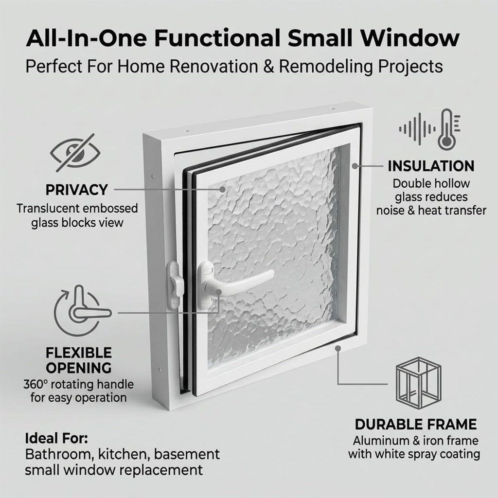Basement Window Glass, 360° Rotating Hopper Window for Ventilation, Small Window Replacement for Bathroom, Shed
