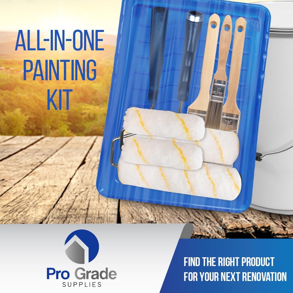 Paint Roller Kit, Brush & Roller,10 Piece Set, Wall Painting Naps for Professionals & Homeowners - All Paints &