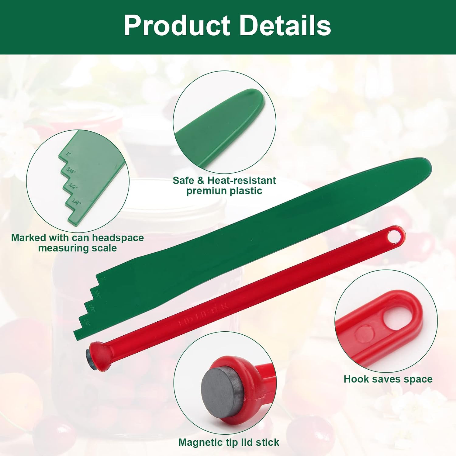 4P Canning Kits-Canning Magnetic Lid Lifter & Bubble Popper Headspace Tool