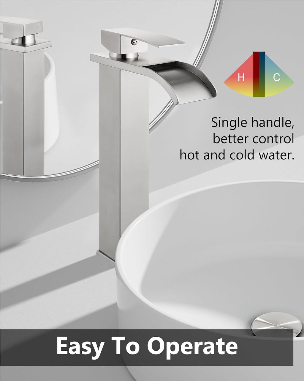 Brushed Nickel Waterfall Vessel Sink Faucet,Tall Bathroom Faucet