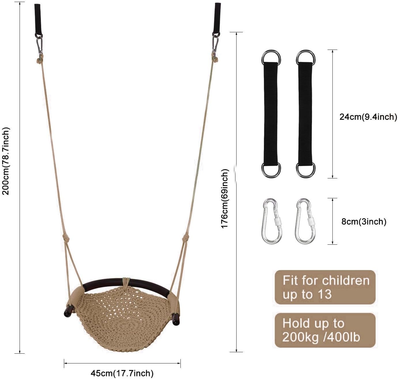 Toddler Swing, Swing Seat for Kids Heavy Duty Rope Play Secure Children Swings Set, Perfect for