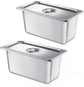 2 Pack Stainless 1/3 Size x 6 Inch Deep Steam Table Pans with Lids