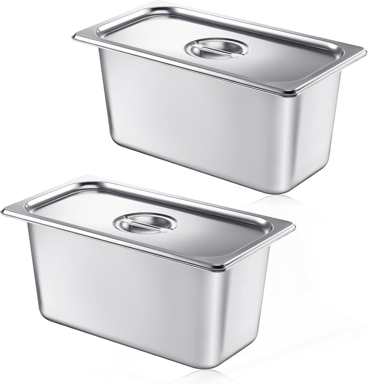 2 Pack Stainless 1/3 Size x 6 Inch Deep Steam Table Pans with Lids