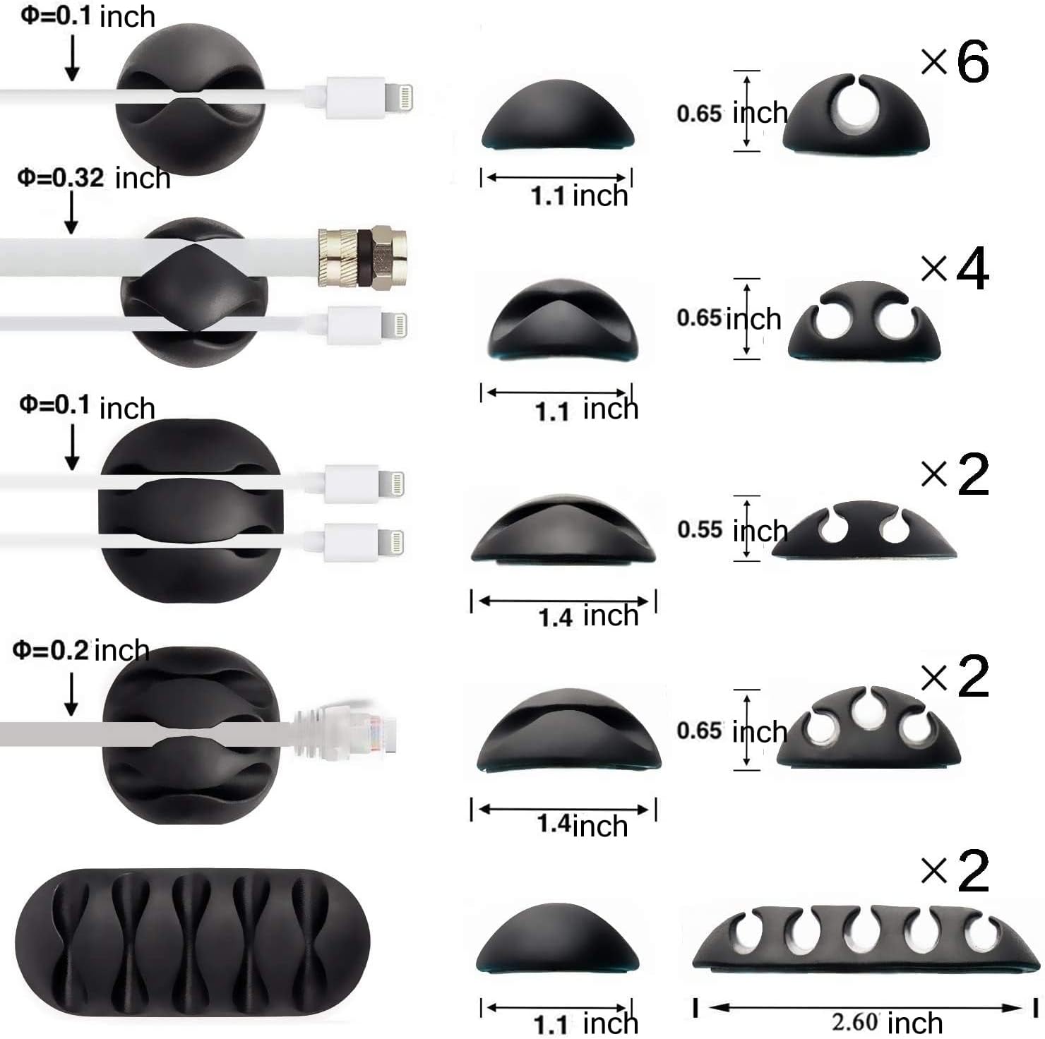 16-Pack Black Cord Organizer - Adhesive Cable Clips Holder for Desk, Wall, Car - Wire Management Clips for iPhone