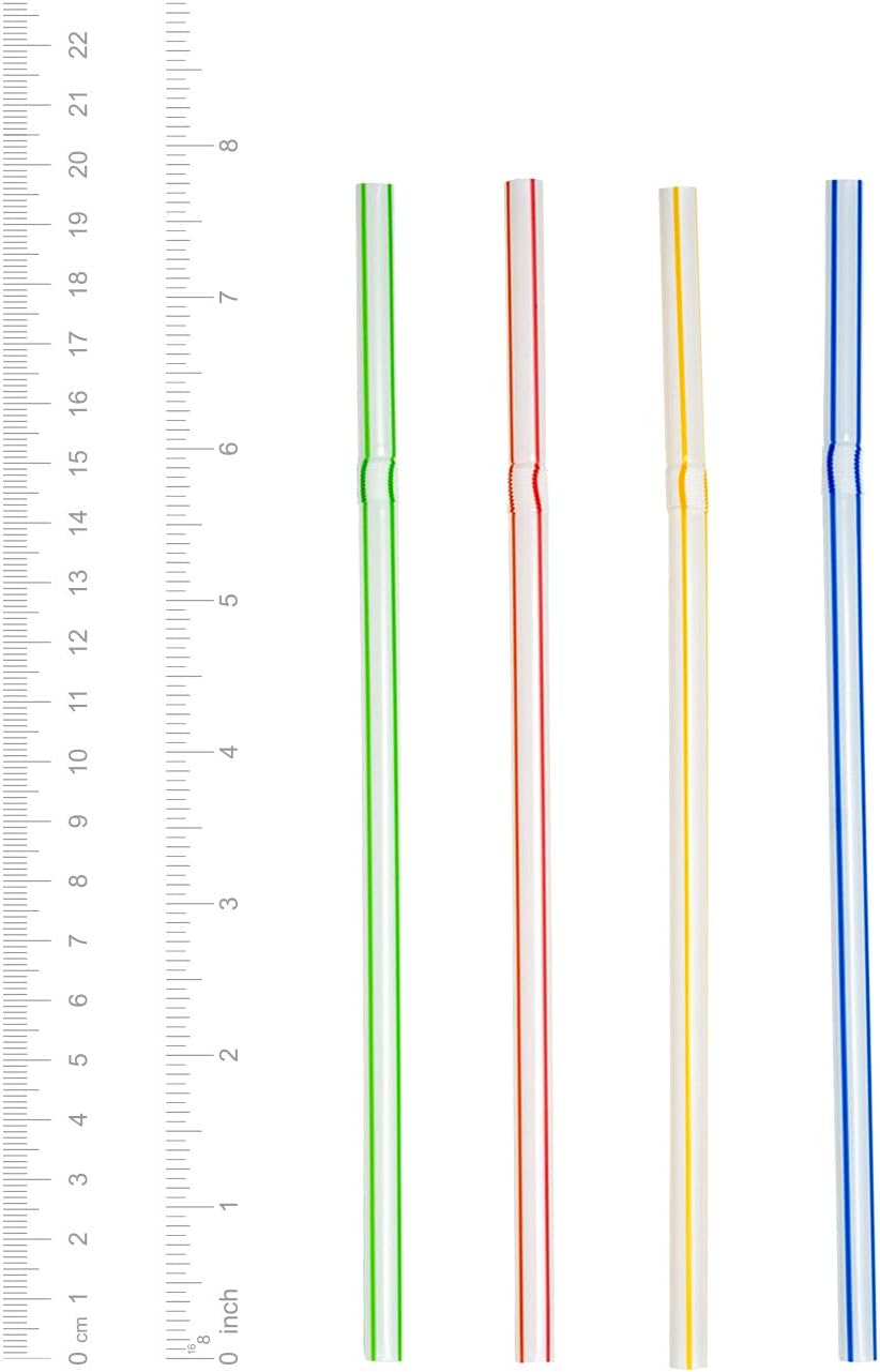 [400 Pack] 7.75"High Flexible Plastic Straws, Disposable Drinking Straws - Striped Assorted Colors