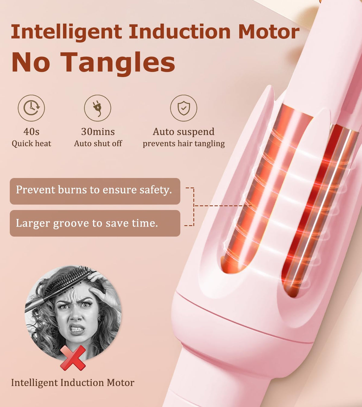 Auto Hair Curler, Automatic Curling Iron with 4 Temperature & 3 Timer, Automatic Shut-Off, Anti-Scald, Anti-Tangle