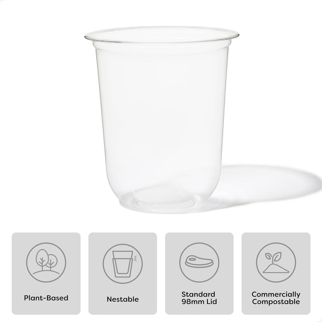 NATURAL 16oz Arc - Plant Based 98mm Clear Cold Cups - Plastic Alternative for Parties, Bachelorettes, Weddings