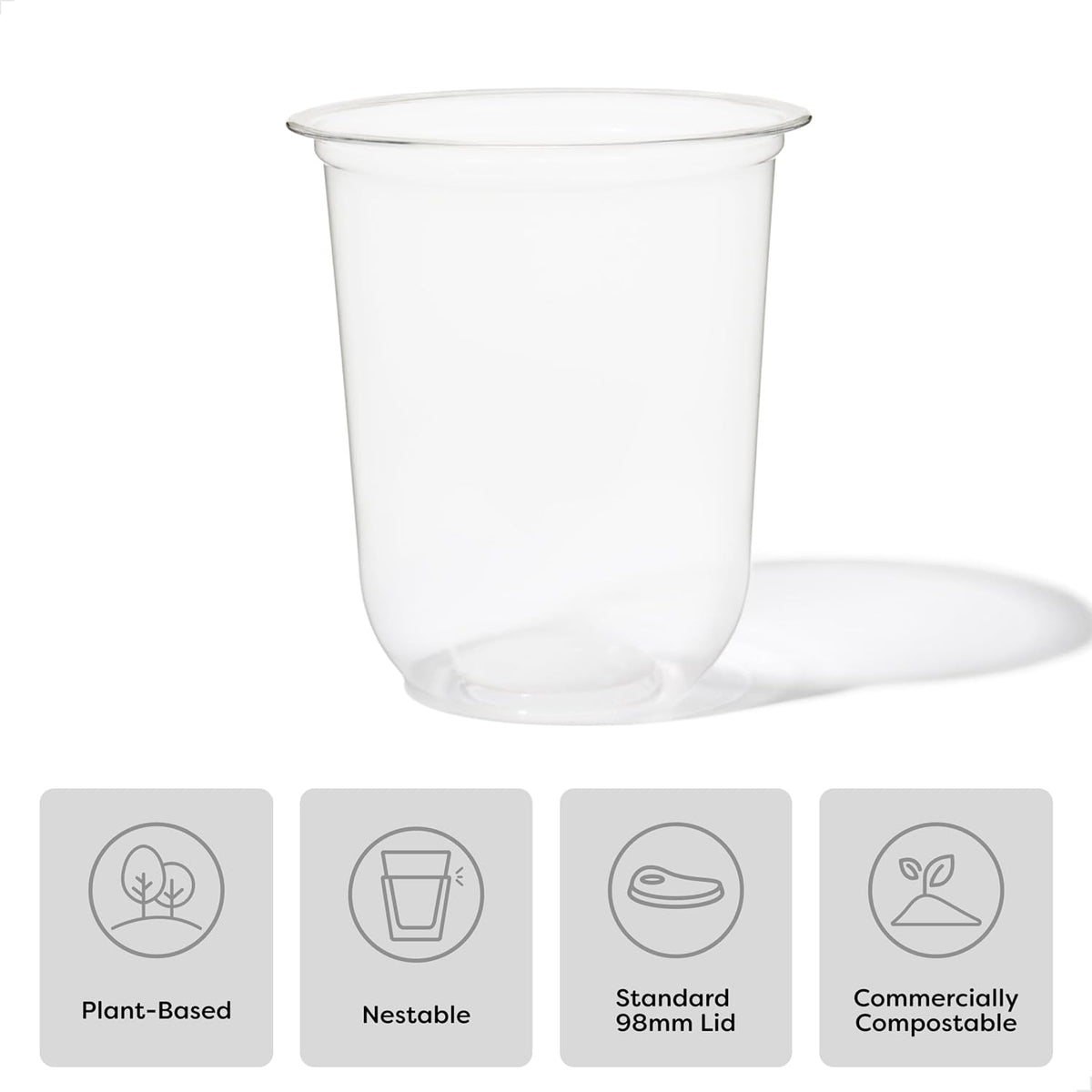 NATURAL 16oz Arc - Plant Based 98mm Clear Cold Cups - Plastic Alternative for Parties, Bachelorettes, Weddings