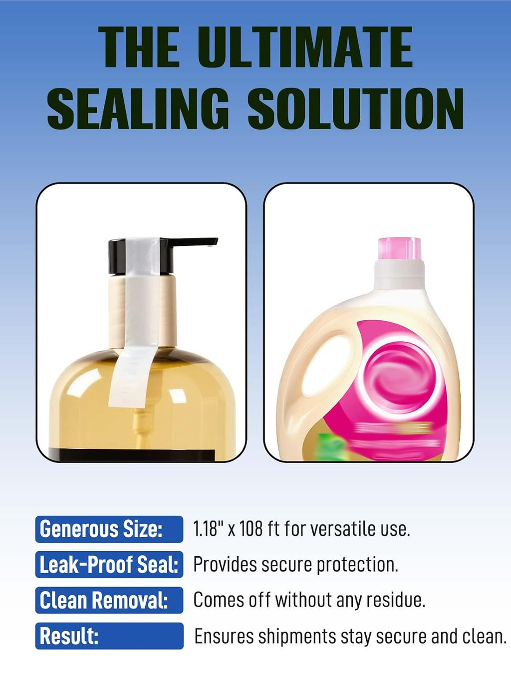 Bottle Sealing Tapes - Stops Liquid Leaks,1.18in x 108ft Leakproof Seal Strip for Travel & Shipping, Perfect for
