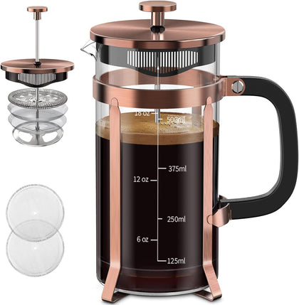 French Press Coffee Maker 21oz,Borosilicate Glass Coffee Press | Thickened Glass Stainless Steel Coffee French