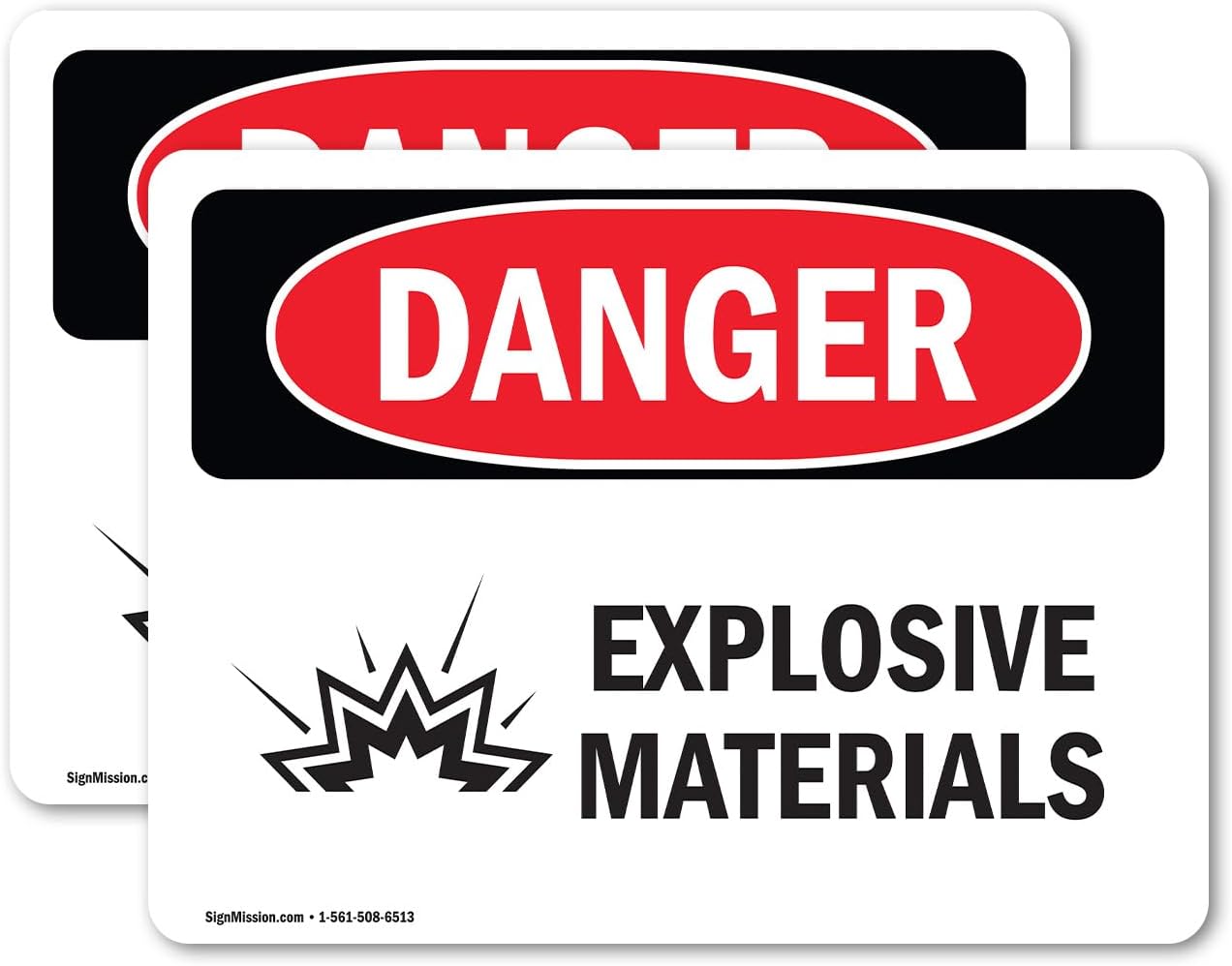 (2 Pack) Explosive Materials OSHA Danger Sign 5 Inch X 3.5 Inch Vinyl Label Decal Sticker Weather Resistant, UV