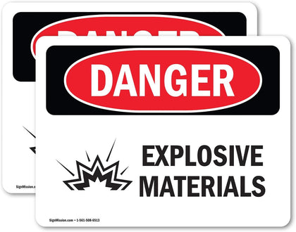 (2 Pack) Explosive Materials OSHA Danger Sign 5 Inch X 3.5 Inch Vinyl Label Decal Sticker Weather Resistant, UV