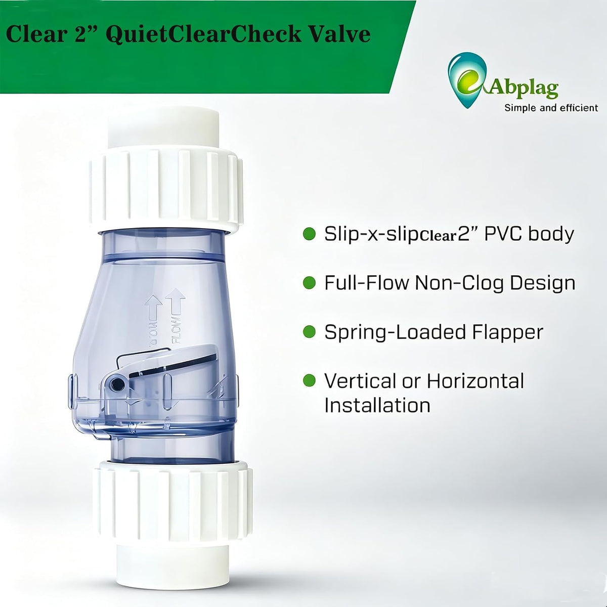 2-inch PVC Transparent Silent Check Valve - Spring-loaded - 2" Union