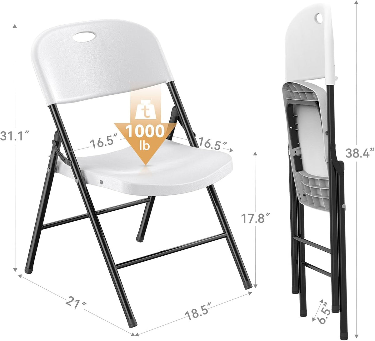 350 Weight Limit Heavy Duty Plastic Folding Chair with Reinfoced Steel Frame for Indoor and Outdoor, Wedding, Party